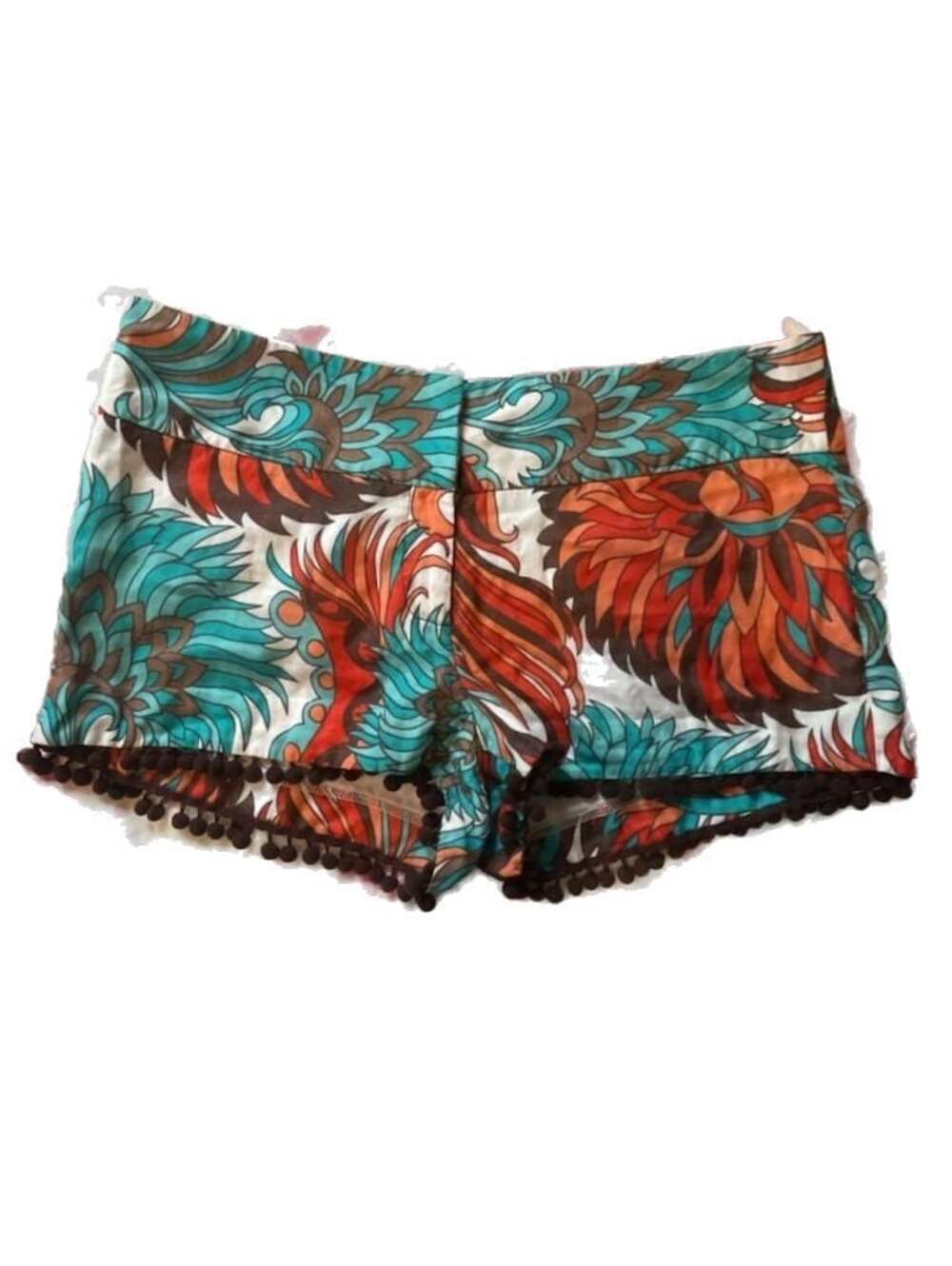 Milly of New York Size 4 Floral Print Pom Pom Trim Shorts